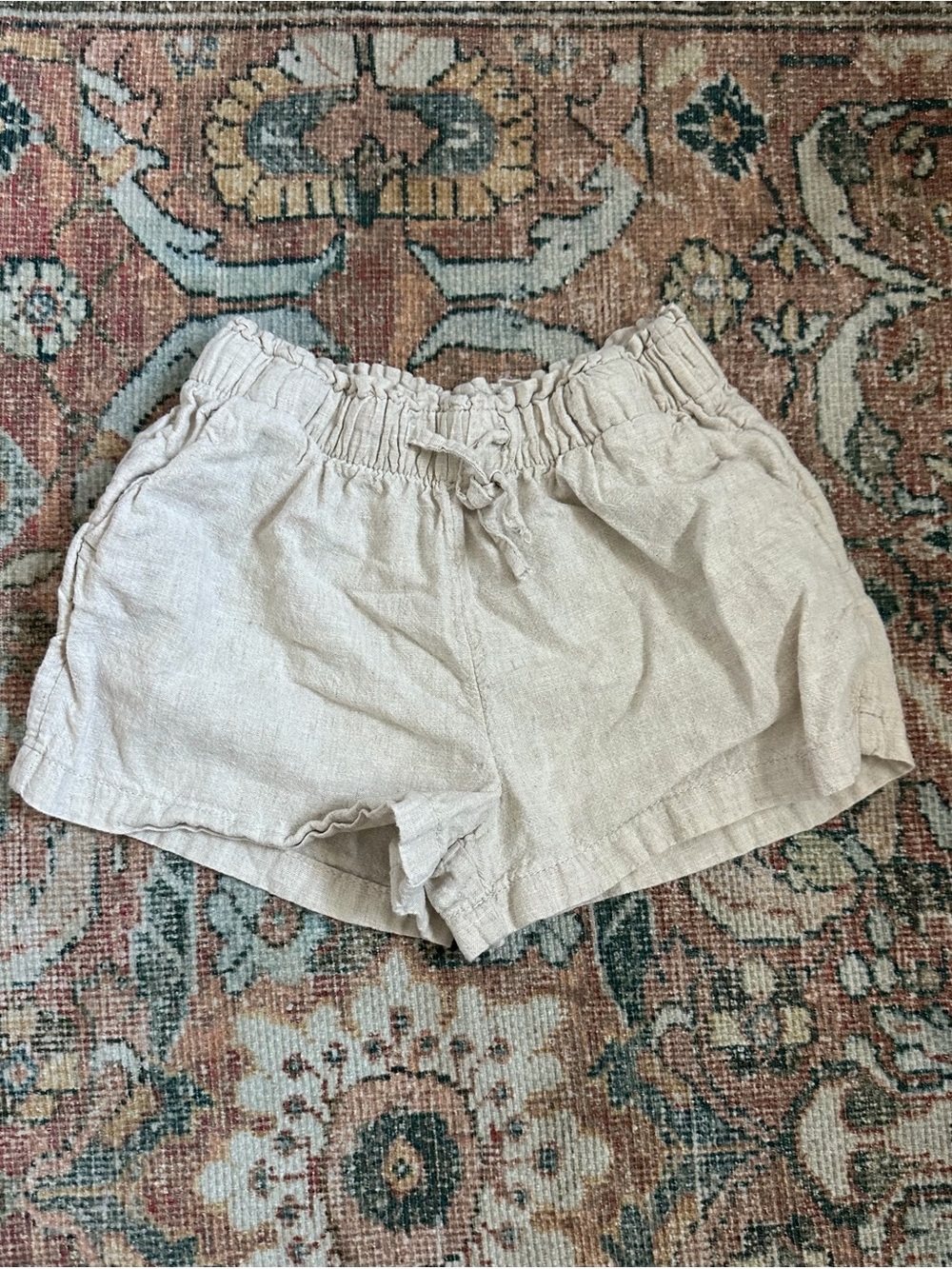 H&M Girl’s Cream Elastic Waist Linen-Blend Shorts